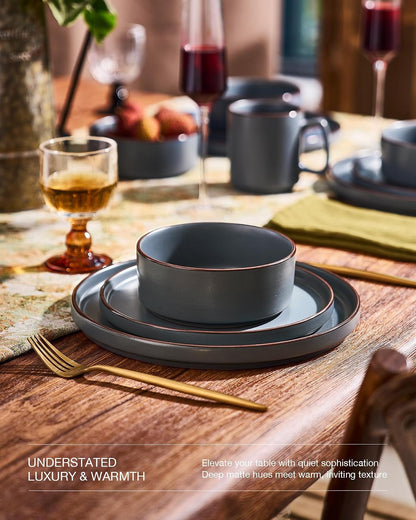 Nebula Ridge 12-Piece Stoneware Dinnerware Set, Charcoal3