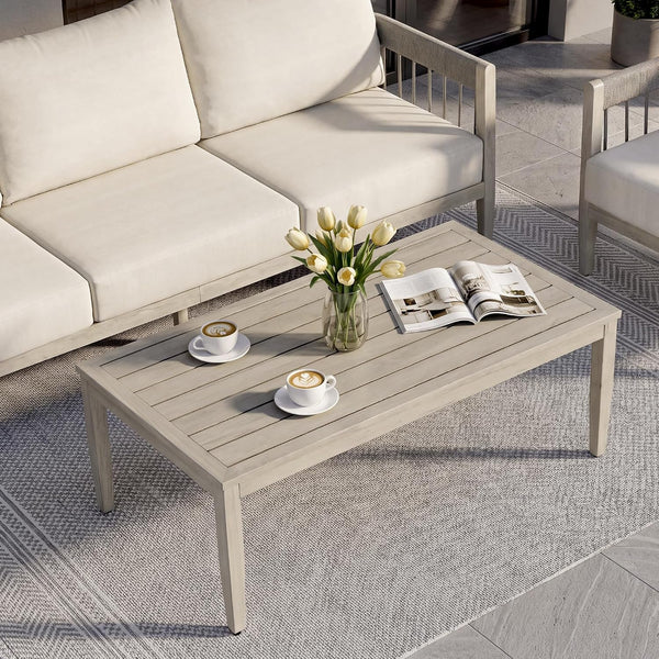 4-Piece Patio Furniture Set, Never-Rust Aluminum Sectional Sofa with Faux Wood Grain Frame, Rope Weave Outdoor Conversation Set with Coffee Table, Patio Sofa Set for Backyard, Poolside, Deck7