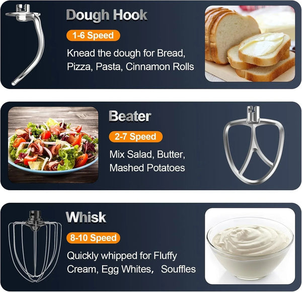 Stand Mixer, 6.5QT 10-Speed Tilt-Head 3-IN-1 Electric Food Mixer | Kitchen Mixer with Bowl, Dough Hook, Whisk and Beater, Household Mixer for Baking, Cake and Most Home Cooks, Dishwasher Safe5