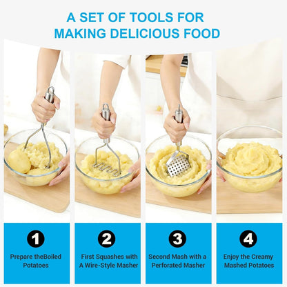 2PCS Potato Masher Set, Stainless Steel Smasher Kitchen Tools | Works for Mashed Potatoes Guacamole Beans Vegetables Fruit Meat Butter and Puree, Ergonomic Handle Design6