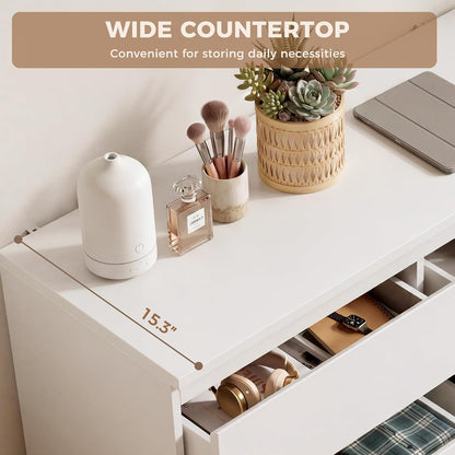 6 Drawer Double Dresser for Bedroom, Modern Simply Chest of Drawers, Wood Storage Dresser with Anti-Tipping for Living Room Hallway Entryway, Nursy White (15.3" D X 47.2" W X 32.3" H)3