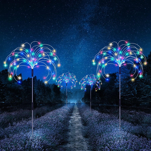 Solar Garden Lights, Outdoor Firework Lights, 5 Pack 120 LED Decorative Stake with Remote, 8 Modes DIY Landscape Light Waterproof Lamps for Walkway Pathway Backyard Lawn7