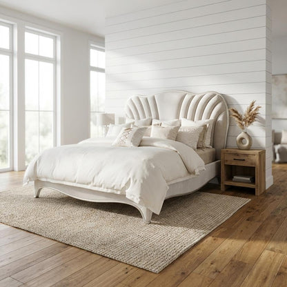 London Place Beige Queen Velvet Panel Bed with Solid and Manufactured Wood Frame, Plush 100% Polyester Upholstery, Poplar Wood Construction, Comfortable and Durable2