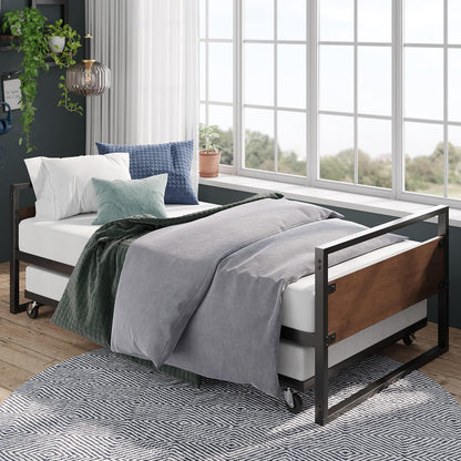 Suzanne Bamboo and Metal Daybed with Trundle / Mattress Foundation with Steel Slat Support / Easy Assembly, Twin3