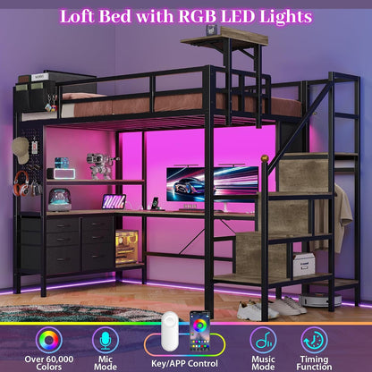 Twin Loft Bed with L-Shaped Gaming Desk, 6 Storage Drawers & Foldable Desk5