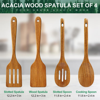 Acacia Wood Cooking Utensils Set Kitchen Spatula Teak Wooden Slotted Spoons6
