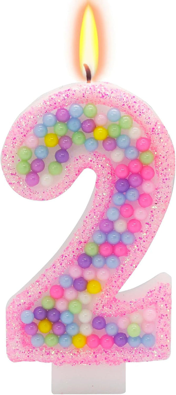 Pink Birthday Candles Number 2 Candle - Colorful Macaron Design,2Rd Birthday Decorations for Girl,Two Sweet Theme Birthday Party Supplies1