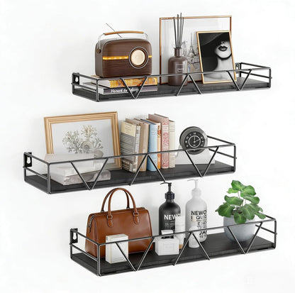 Floating Shelves for Wall Set of 3, Shelf for Home Storage Decor | Wall Mounted Hanging Shelves for Living Room, Bedroom, Bathroom, Kitchen - Black1