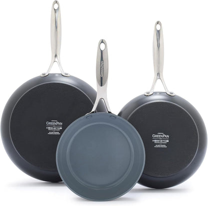 Valencia Pro 3 Piece (8", 9.5" & 11") Ceramic Nonstick Skillet Set | Frying Pans, Pfas-Free Nonstick, Induction Ready, All Cooktop Compatible, Hard Anodized, Gray, Dishwasher & Oven Safe to 600F1
