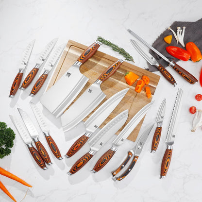 Knife Block Set 17-Piece Knife Set with Wooden Block - German Steel Perfect Cutlery Set Gift7