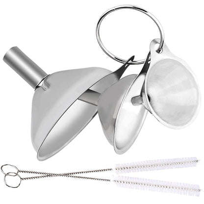 Metal Stainless Steel Funnel, Large Medium Small Funnel Set of 3, Food Grade Mini Funnels for Kitchen Use Filling Bottles Flask Cooking, 2 Brushes7