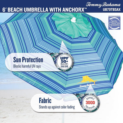 Tommy Bahama ANCHORX Adjustable Beach Umbrella Base System with Sand Anchor and Carrying Bag, SPF 50+ Protection Portable Outdoor Market Umbrella4