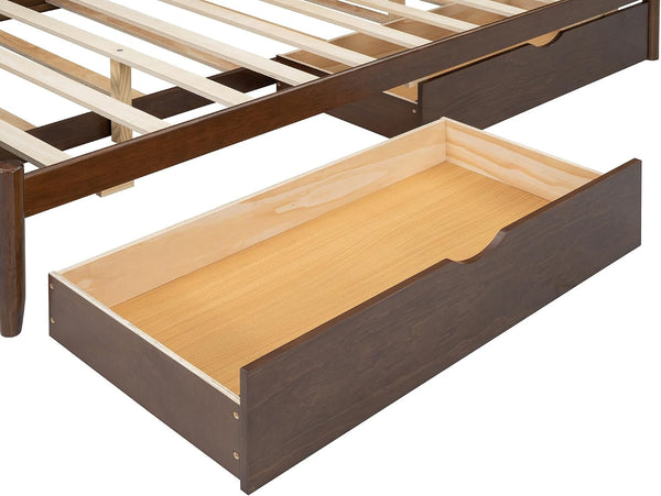 Queen Size Platform Bed with 2 Storage Drawers and Twin XL Size Trundle, Rustic Design Wooden Bed Frame, Walnut9