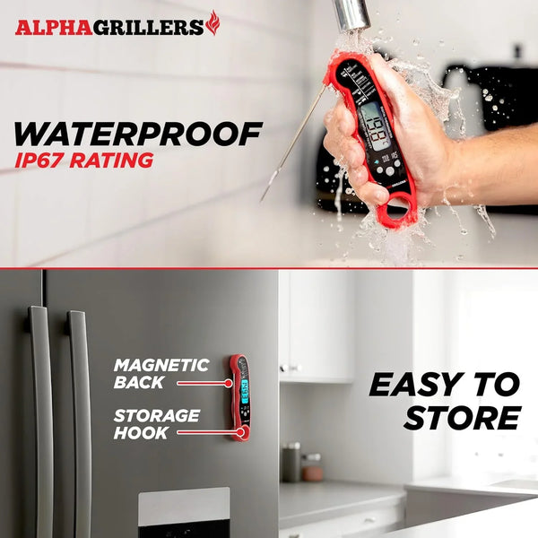 Instant Read Meat Thermometer Digital, Cooking, Food, Grill | 1-2 Second Ultra-Fast Response Time, Bright Backlit Display, Waterproof (IP67), Pre-Calibrated & Ready to Use5