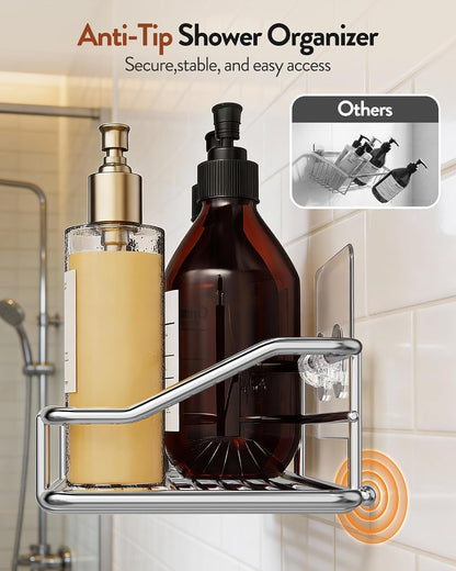 Bathroom Shelf Organizer Shower Caddy Storage Kitchen Rack with Traceless Transparent Adhesive No Drilling SUS304 Stainless Steel, 15.75 Inch, Silver6