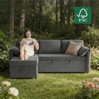 80'' Pull Out Sofa, 3 in 1 Sleeper Sofa Couch with USB & Storage Chaise, Comfy Sofa Bed with Pull Out Bed, Convertible Sleeper Sofas for Living Room, Small Spaces, Dark Gray6