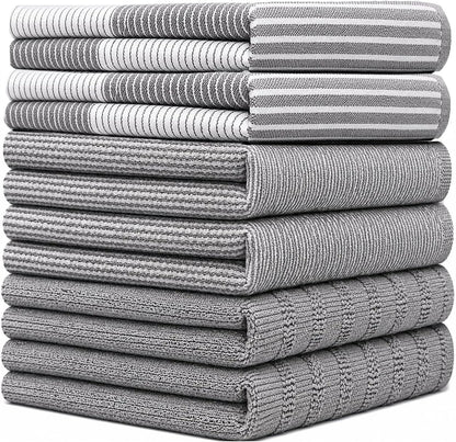 Premium Kitchen Towels 6 Pack 100% Cotton, 20"X28" Dish Towels - Grey | Large Flat & Terry Kitchen Linen Set with Hanging Loops, Highly Absorbent for Washing and Drying Dishes2