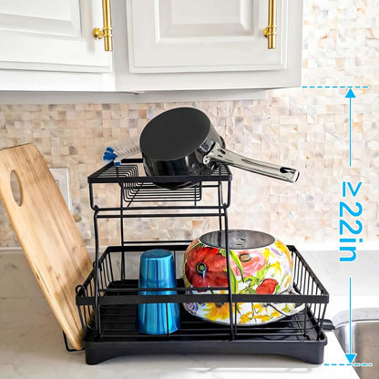 2-Tier Large Dish Drying Rack for Kitchen Counter, Black7