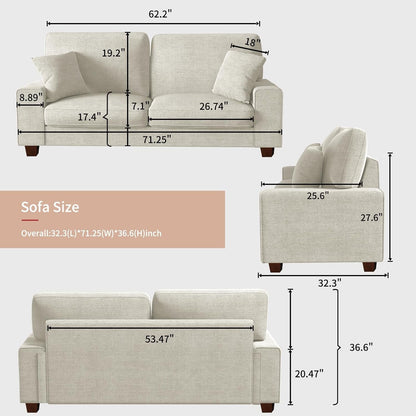 71.25" Chenille Loveseat Sofa, Beige, Modern Couch for Living Room2