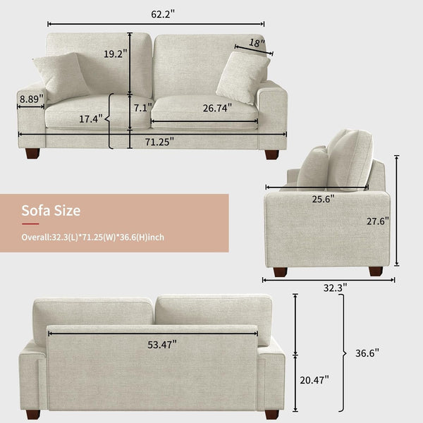71.25" Chenille Loveseat Sofa, Beige, Modern Couch for Living Room2