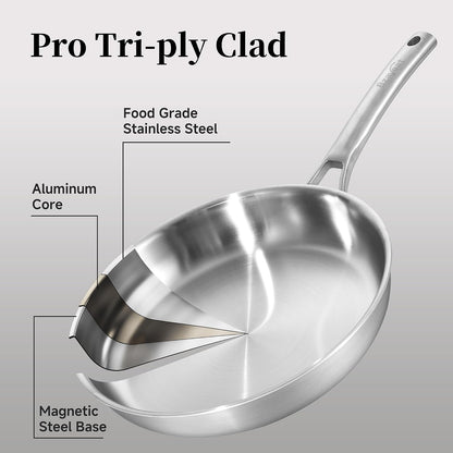 12 Inch Stainless Steel Frying Pan, Tri-Ply Clad Skillet | Induction Compatible Sauté Pan with Even Heat for Searing | Oven & Dishwasher Safe | Professional Restaurant Grade Cookware2