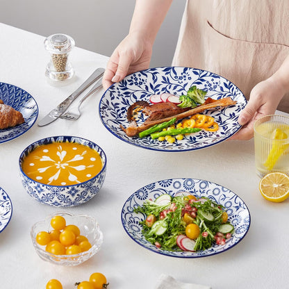 SELENE Plates and Bowls Set for 4, 12 Pieces Dinnerware Sets, Mircowave and Dishwasher Safe Dishes Set, Porcelain Blue Dinnerware5