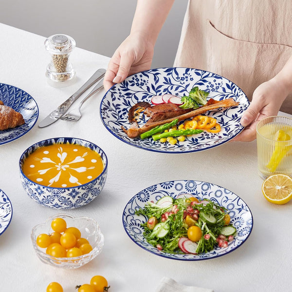 SELENE Plates and Bowls Set for 4, 12 Pieces Dinnerware Sets, Mircowave and Dishwasher Safe Dishes Set, Porcelain Blue Dinnerware5