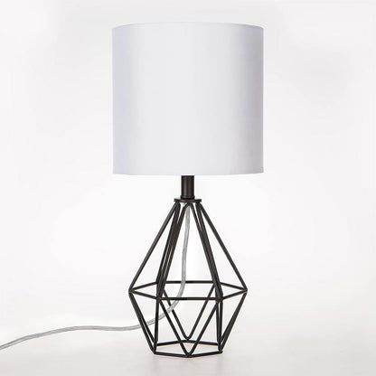 Black Bedside Table Lamp,Small Nightstand Lamp for Bedroom,Modern Desk Lamp with TC Fabric Shade Geometric Metal Base for Living Room Study Office Farmhouse7