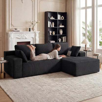Cloud Sectional Boneless Couches for Living Room, Modular L Shaped Couch with Deep Seat Oversized Right Facing Chaise, Memory Foam Compressed Spineless 3 Seater Sofa for Apartment, Black8