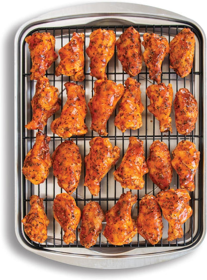Oven Crisp Baking Tray 2Pc Set Includes Pan and Rack; Natural Aluminum for Air Frying, Crisping, Broiling, Baking; Cooking Surface 17 X 12 Inches1