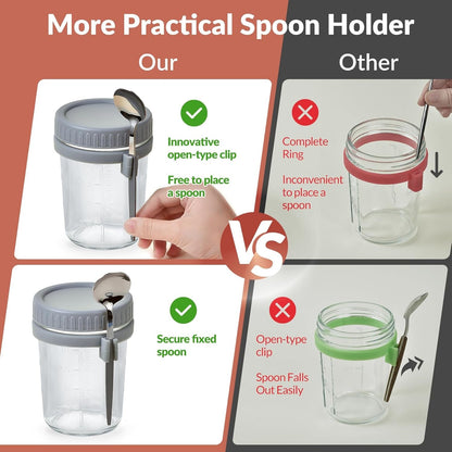 16 Oz Glass Overnight Oats Containers with Lids and Spoon Chia Pudding Jars3