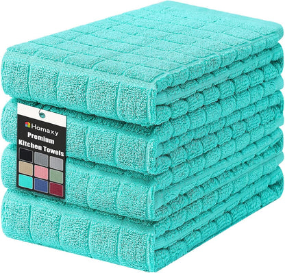 Premium Ring Spun Cotton 390 GSM Kitchen Towels, 4 Pack, Aqua1