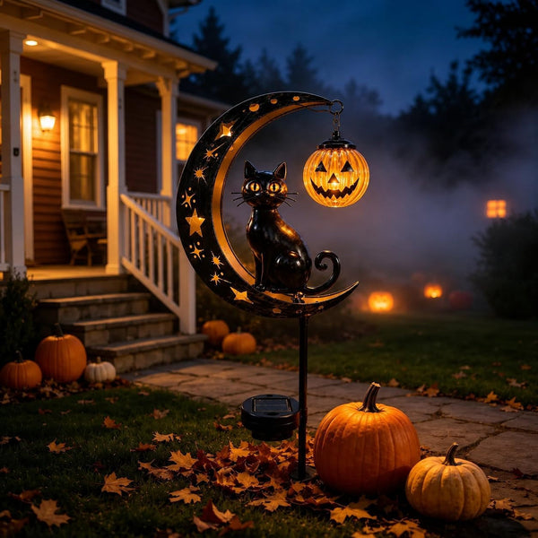 Solar Halloween Black Cat Pumpkin Moon Garden Stake Light3