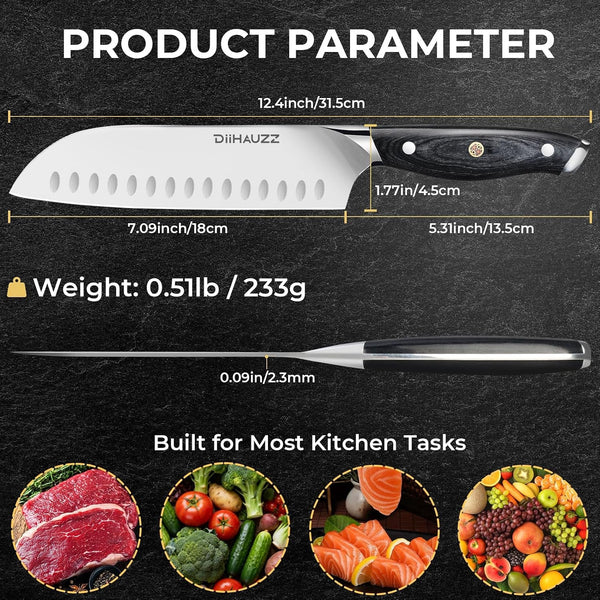 Santoku Knife, 7 Inch High Carbon Steel Kitchen Knife7