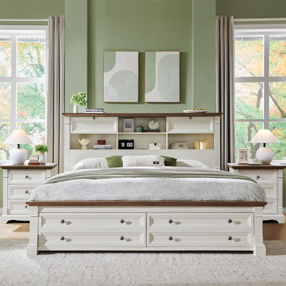 Farmhouse King Size Bed Frame with 2 Drawers & 4 Bookcases on the Headboard3