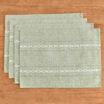 Cotton Linen Place Mats, Sage Green Embroidered Placemats Set of 46