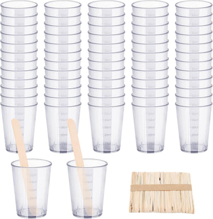 Resin Mixing Cups and Sticks, 110 Packs Epoxy Measuring Cups Kit - 60PCS 100Ml Disposable Graduated Cups, 50PCS Wooden Stir Sticks for Mixing Paint, Stain, Epoxy, Resin1