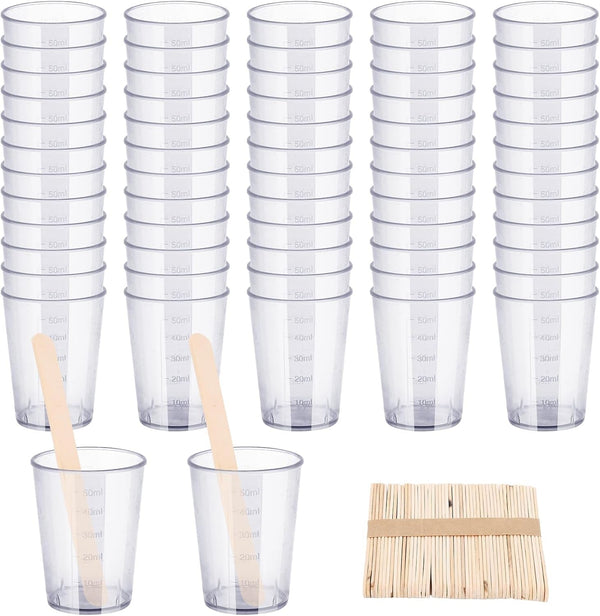 Resin Mixing Cups and Sticks, 110 Packs Epoxy Measuring Cups Kit - 60PCS 100Ml Disposable Graduated Cups, 50PCS Wooden Stir Sticks for Mixing Paint, Stain, Epoxy, Resin1