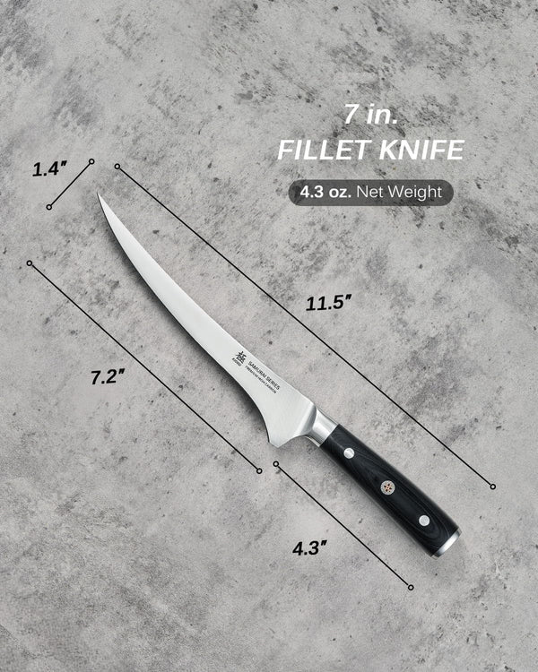 7" Japanese Fillet Knife - German Steel Fish Boning Knife with Sheath5