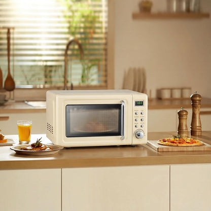 0.7Cu.Ft Retro Small Microwave Oven, 700W Compact Countertop Microwave with 5 Power Levels, Auto Cooking Menus, Glass Turntable, Child Lock & Glass Turntable for Apartment, Dorm (Cream White)9