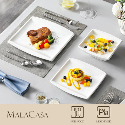 30 Piece Porcelain Dinnerware Set, Square Plates and Bowls for 63