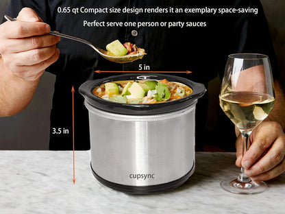 Mini Slow Cooker, 0.65 Qt Capacity Small Slow Cooker, Ceramic Pot, Nutrient Loss Reduction, for Sauces, Stews & Dips, round (Stainless S) | Nutrient Loss Reduction, for Sauces, Stews & Dips, round (Stainless Steel)3