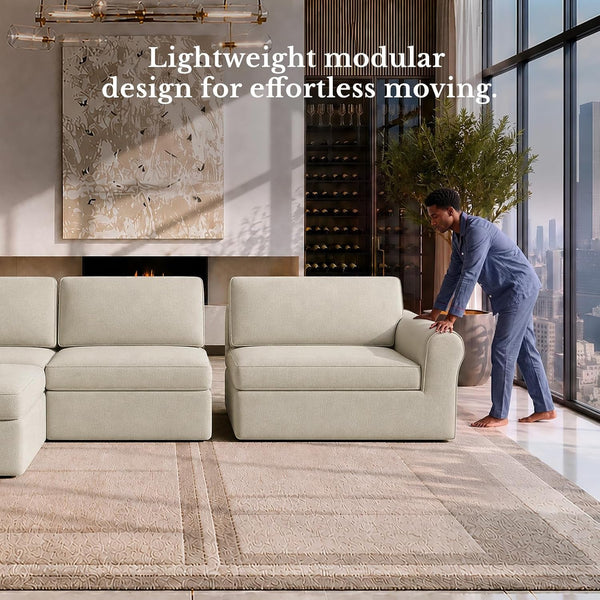 Sectional Boneless Couch, U Shaped Sofa for Living Room, Beige10