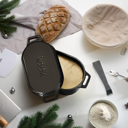 Oval Dutch Oven, for Bread Baking, Sourdough Loaf Pan, with Lid, Dual Handles, Enameled Cast Iron, Includes Lid Lever, Dishwasher Safe, 3.4 Qt, Black6