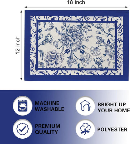 Blue White Flower Chinoiserie Placemats Set of 42