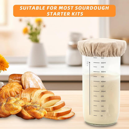 6 Pack Sourdough Starter Jar Covers Cloth - Reusable Linen Covers Cloth for Elastic Sourdough Starter Container, Unbleached Fabric Bread Fermentation Cover for Most 3-4 Inch Glass Mason-Jars5