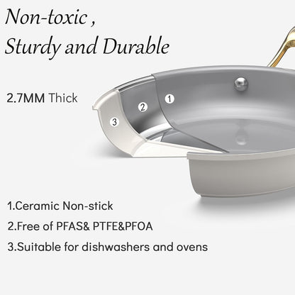White 10 Piece Ceramic Cookware Set | Pots Pans for Family Meals | Include Saucepan, Saute Pan, Stockpot, Frying Pans, Oven Safe to 480°F, Dishwasher Safe, Non-Toxic PFAS Free, Induction Bases9