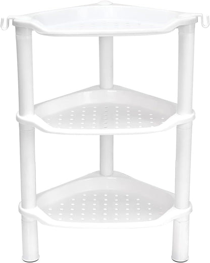 3 Tier Shower Caddy Organizer Shelf Corner, 13.5 X 10 X 26 Inches, Rustproof, Plastic Shower Rack Stands for inside Bathroom, Bathtub, Shower Pan, White(Round Slot White 3 Tier)3
