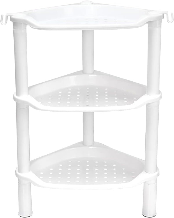 3 Tier Shower Caddy Organizer Shelf Corner, 13.5 X 10 X 26 Inches, Rustproof, Plastic Shower Rack Stands for inside Bathroom, Bathtub, Shower Pan, White(Round Slot White 3 Tier)3
