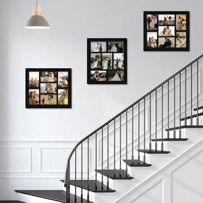 4X6 Picture Frame Collage for Wall, Display 7 Pcs 4X6 Photos with Mat or 12X14 without Mat, 7 Opening Photo Frame for 4 X 6 Pictures with Shatter Resistant Plexiglass, Black Mat, Black5